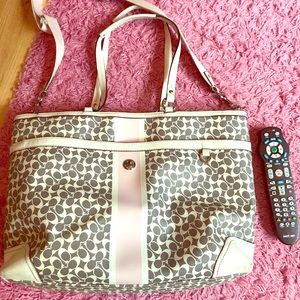 Leather Coach diaper bag.